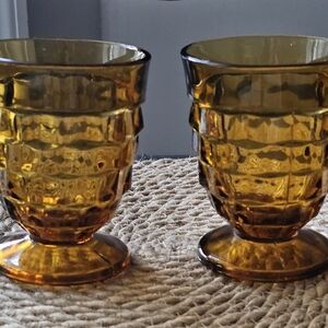 2 Indiana Whitehall Colony Vintage Glass Footed Tumblers